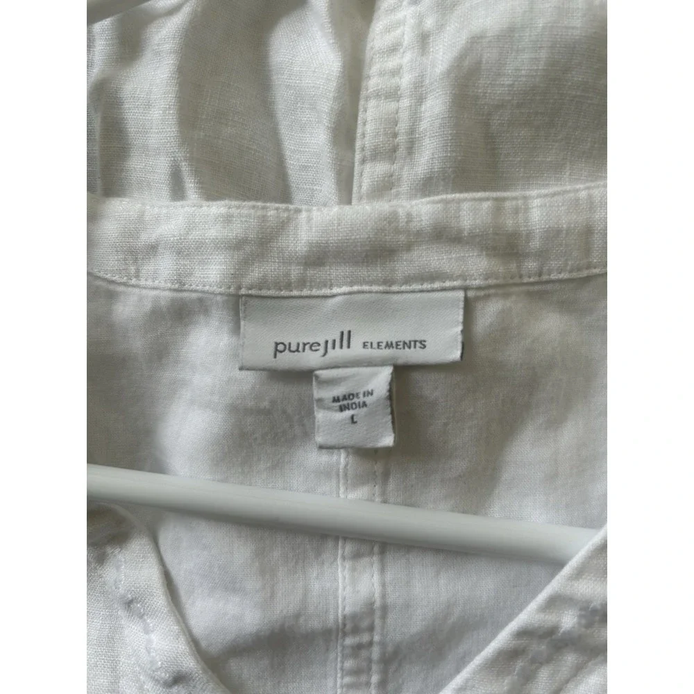 Pure Jill White Linen Sleeveless Dress Embroidered Lined Relaxed Coastal Beach L